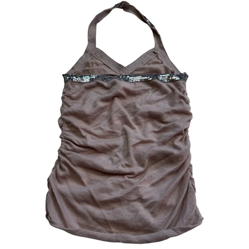 LaROK Cashmere Halter Top Size Medium Dusty Pink Mauve Sequin Trim Ruching NWOT - Picture 11 of 12